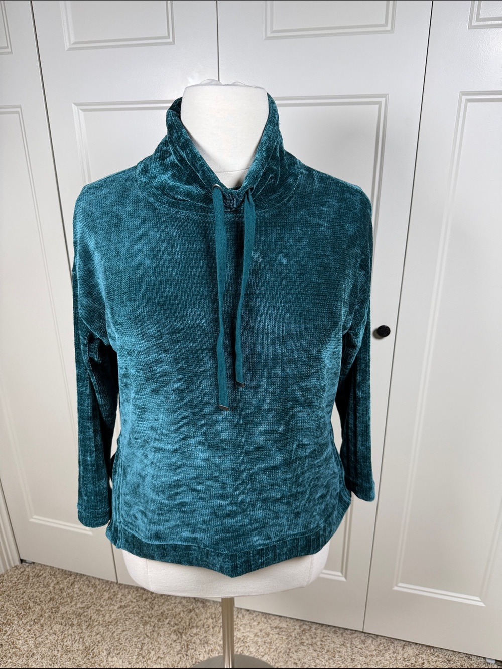 Westbound Teal Plush Chenille Funnel Neck Sweater